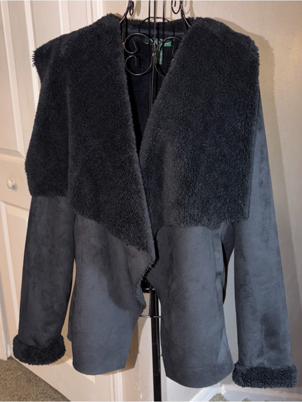 Ralph Lauren Black Faux Shearling Draped Teddy Jacket